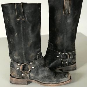 Frye Distressed Smith Harness Boot in Black